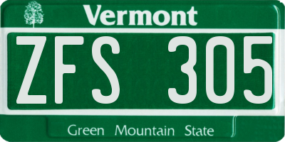 VT license plate ZFS305