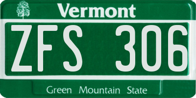 VT license plate ZFS306