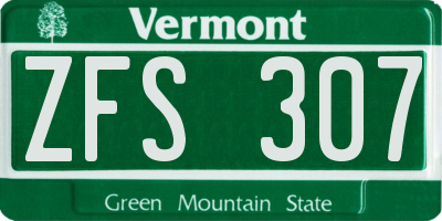 VT license plate ZFS307
