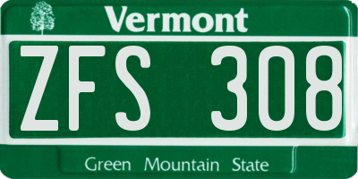 VT license plate ZFS308
