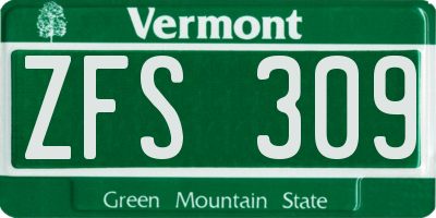 VT license plate ZFS309