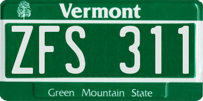 VT license plate ZFS311