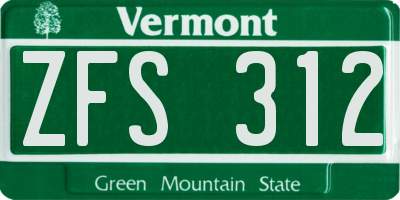 VT license plate ZFS312