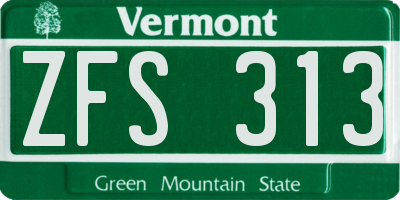 VT license plate ZFS313