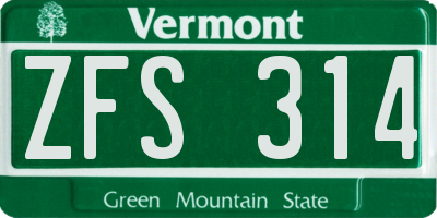 VT license plate ZFS314