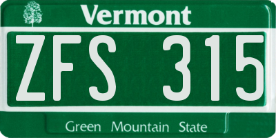 VT license plate ZFS315