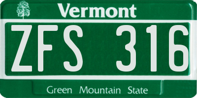 VT license plate ZFS316