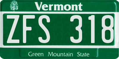 VT license plate ZFS318