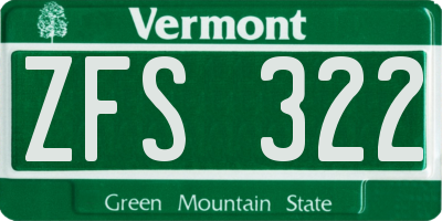 VT license plate ZFS322