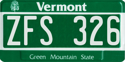 VT license plate ZFS326
