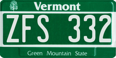 VT license plate ZFS332