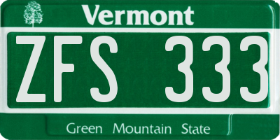 VT license plate ZFS333