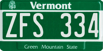 VT license plate ZFS334