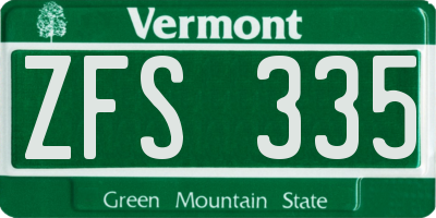 VT license plate ZFS335
