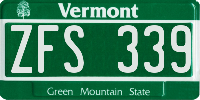 VT license plate ZFS339