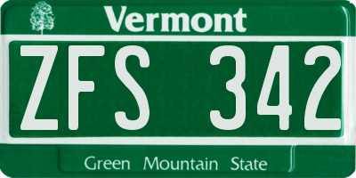 VT license plate ZFS342