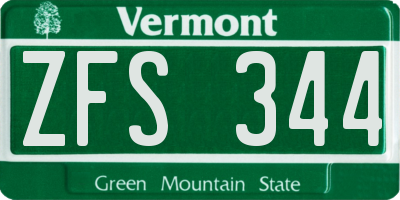 VT license plate ZFS344