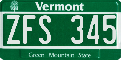 VT license plate ZFS345