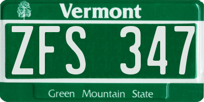 VT license plate ZFS347