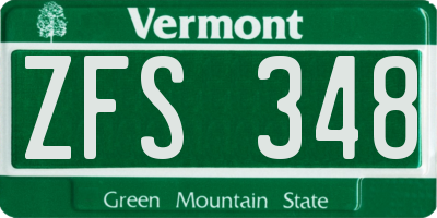 VT license plate ZFS348