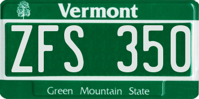 VT license plate ZFS350
