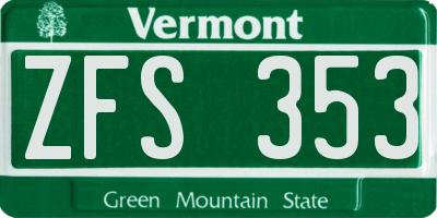 VT license plate ZFS353