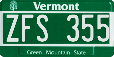VT license plate ZFS355