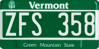VT license plate ZFS358