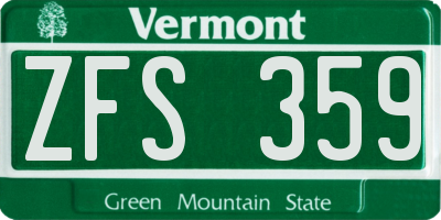 VT license plate ZFS359