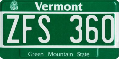 VT license plate ZFS360