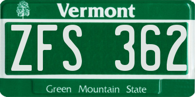 VT license plate ZFS362