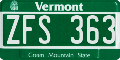 VT license plate ZFS363