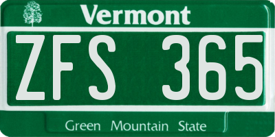 VT license plate ZFS365