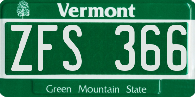 VT license plate ZFS366