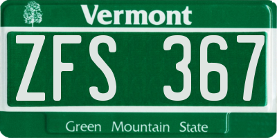 VT license plate ZFS367
