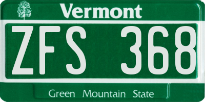 VT license plate ZFS368