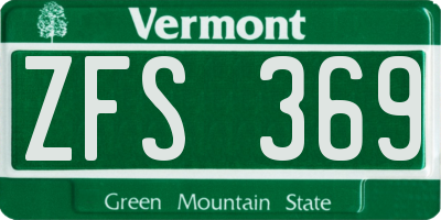 VT license plate ZFS369