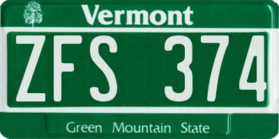 VT license plate ZFS374