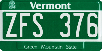 VT license plate ZFS376