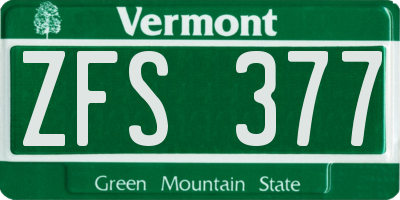 VT license plate ZFS377