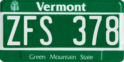 VT license plate ZFS378