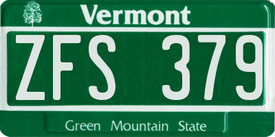 VT license plate ZFS379