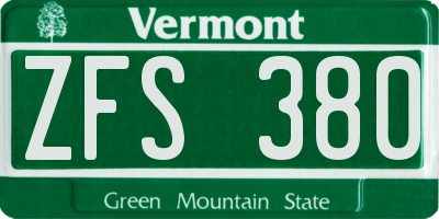 VT license plate ZFS380