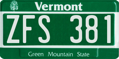 VT license plate ZFS381