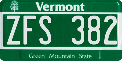 VT license plate ZFS382
