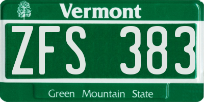 VT license plate ZFS383