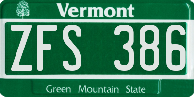 VT license plate ZFS386