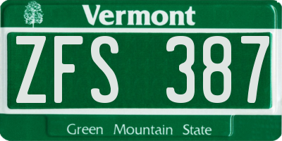 VT license plate ZFS387