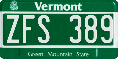VT license plate ZFS389