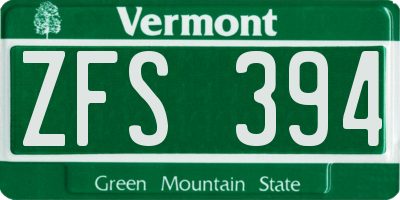 VT license plate ZFS394
